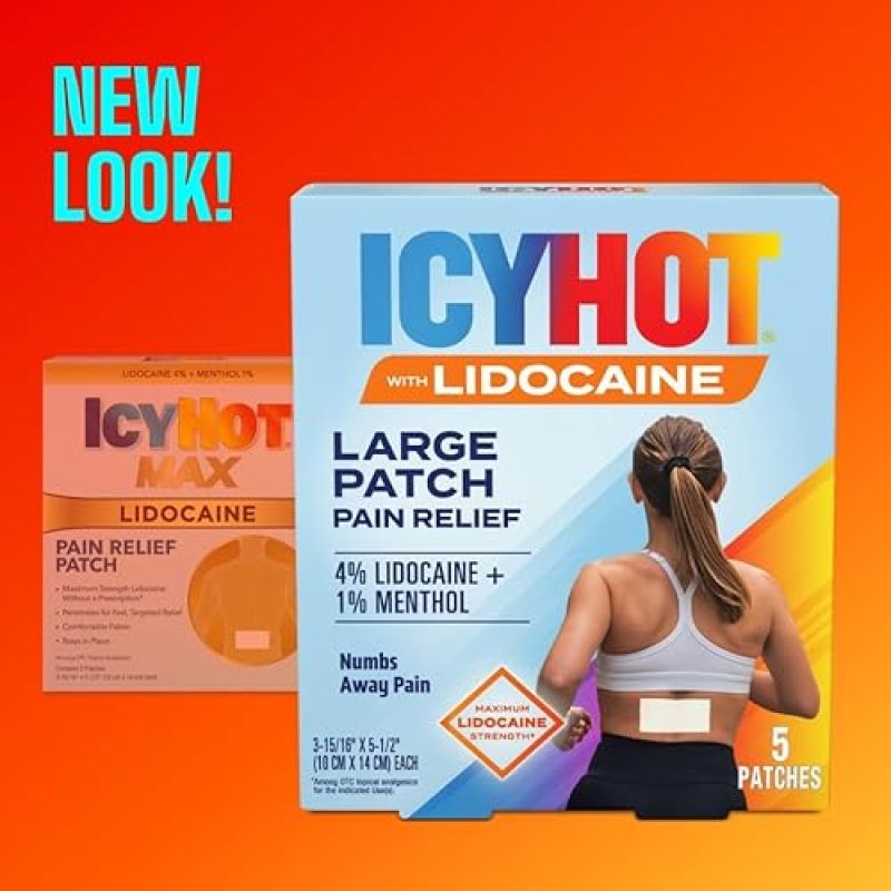 ICY HOT MAX STRENGTH LIDOCAINE PAIN RELIEF PATCHES, FAST TARGETED RELIEF, 3 PACK 5 COUNT