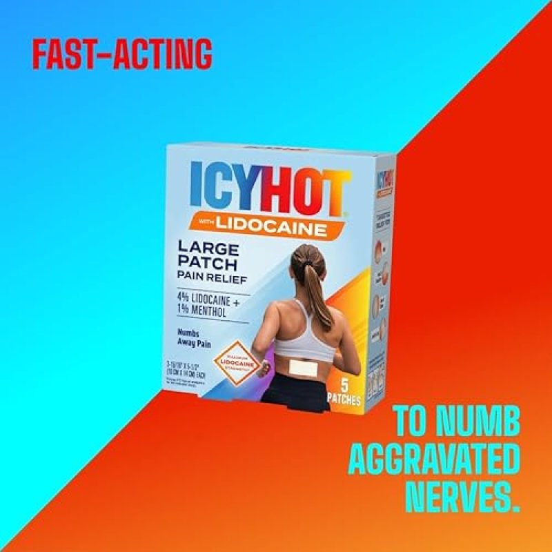 ICY HOT MAX STRENGTH LIDOCAINE PAIN RELIEF PATCHES, FAST TARGETED RELIEF, 3 PACK 5 COUNT