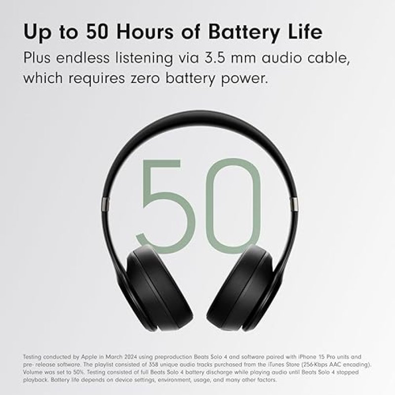 BEATS SOLO 4 WIRELESS BLUETOOTH ON-EAR HEADPHONES, MATTE BLACK, 50-HOUR BATTERY, APPLE ANDROID COMPA