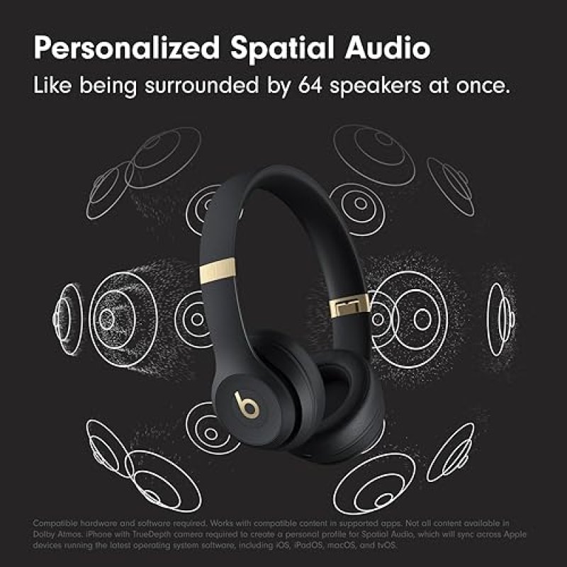 BEATS SOLO 4 WIRELESS BLUETOOTH ON-EAR HEADPHONES, BLACK GOLD, 50H BATTERY, APPLE ANDROID