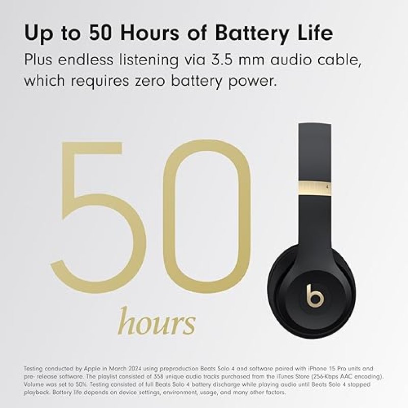 BEATS SOLO 4 WIRELESS BLUETOOTH ON-EAR HEADPHONES, BLACK GOLD, 50H BATTERY, APPLE ANDROID