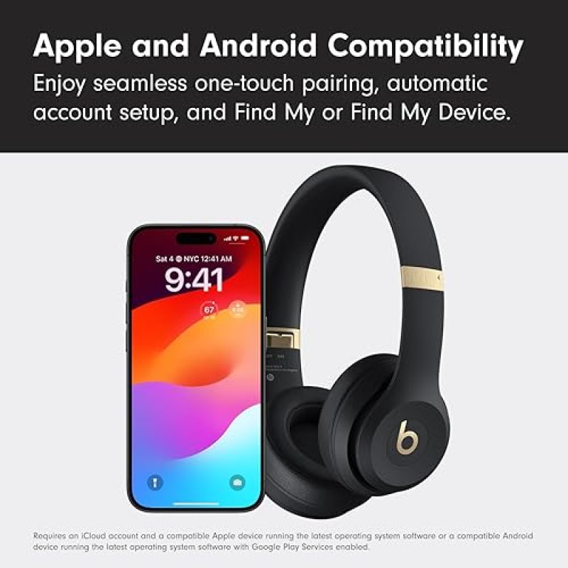 BEATS SOLO 4 WIRELESS BLUETOOTH ON-EAR HEADPHONES, BLACK GOLD, 50H BATTERY, APPLE ANDROID