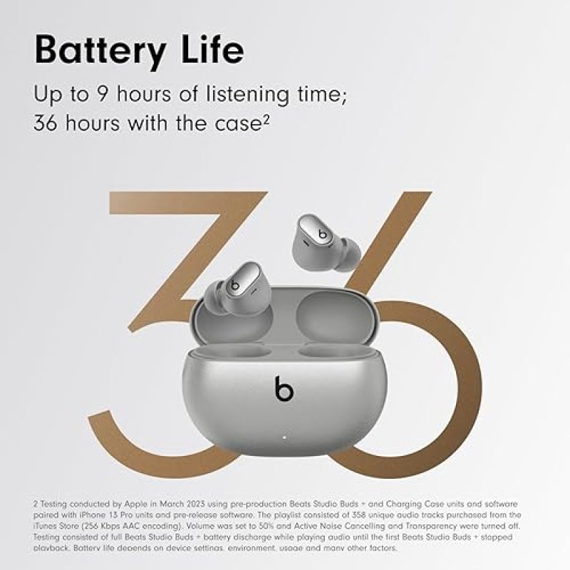 BEATS STUDIO BUDS TRUE WIRELESS NOISE CANCELLING EARBUDS, SWEAT-RESISTANT, MIC, COSMIC SILVER