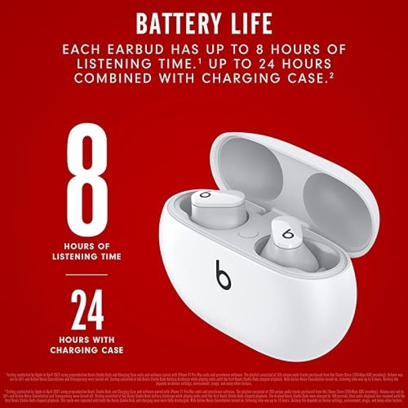 BEATS STUDIO BUDS TRUE WIRELESS NOISE CANCELLING EARBUDS WITH MIC, SWEAT RESISTANT, WHITE