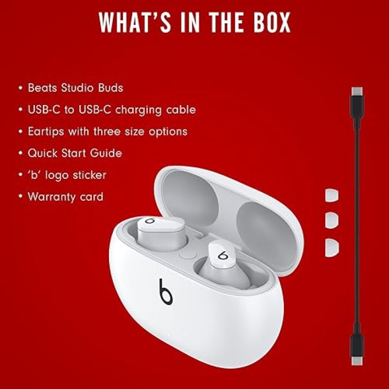 BEATS STUDIO BUDS TRUE WIRELESS NOISE CANCELLING EARBUDS WITH MIC, SWEAT RESISTANT, WHITE
