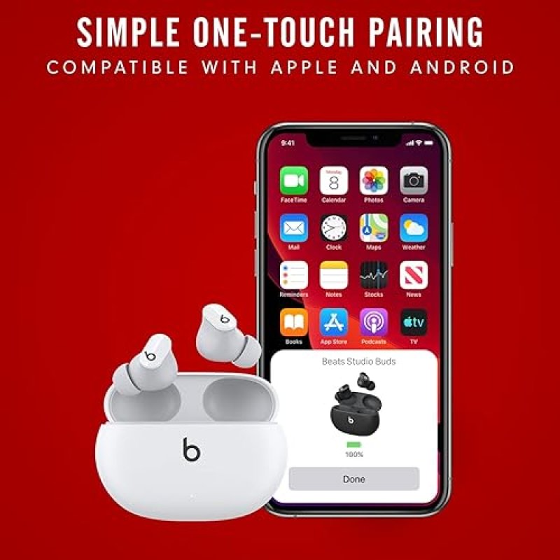 BEATS STUDIO BUDS TRUE WIRELESS NOISE CANCELLING EARBUDS WITH MIC, SWEAT RESISTANT, WHITE