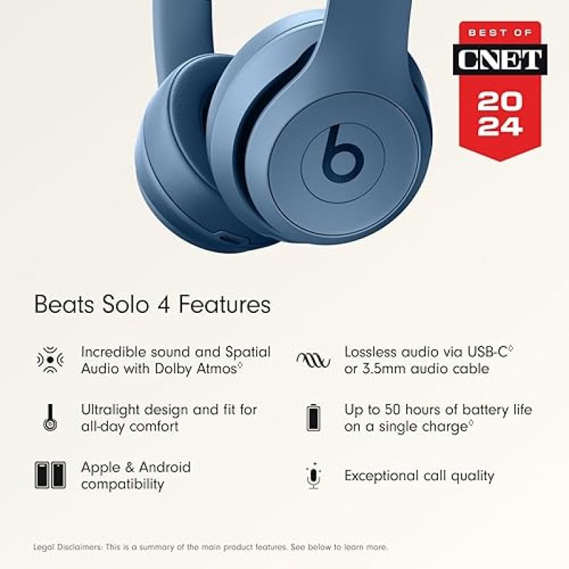 BEATS SOLO 4 WIRELESS BLUETOOTH ON-EAR HEADPHONES SLATE BLUE, APPLE ANDROID, 50H BATTERY