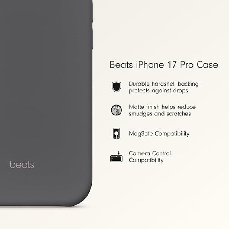 BEATS GRANITE GRAY IPHONE 17 PRO CASE WITH MAGSAFE, CAMERA CONTROL, MATTE FINISH LINING
