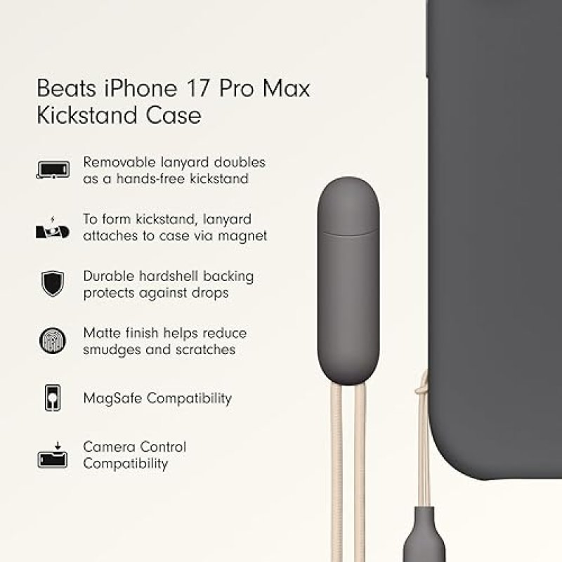 BEATS IPHONE 17 PRO MAX CASE WITH MAGSAFE, KICKSTAND, CAMERA CONTROL LANYARD GRANITE GRAY