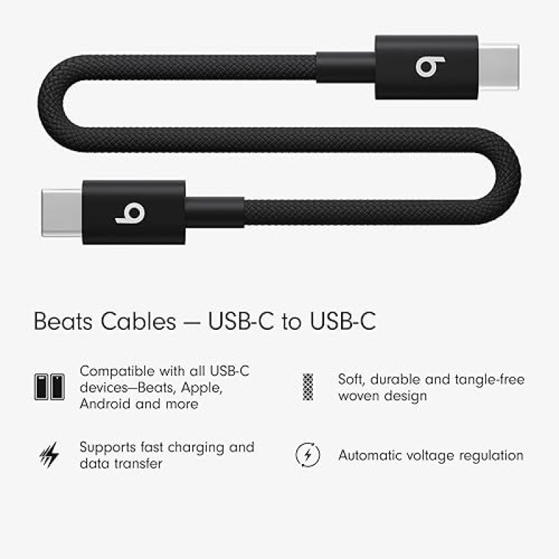BEATS 20CM USB-C TO USB-C FAST CHARGING CABLE DURABLE TANGLE-FREE CHARGER FOR APPLE ANDROID