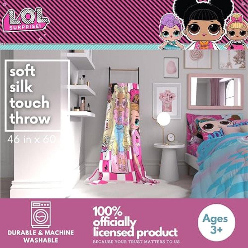 LOL SURPRISE PLUSH THROW BLANKET FOR KIDS, 46X60, SUPER SOFT, OFFICIALLY LICENSED
