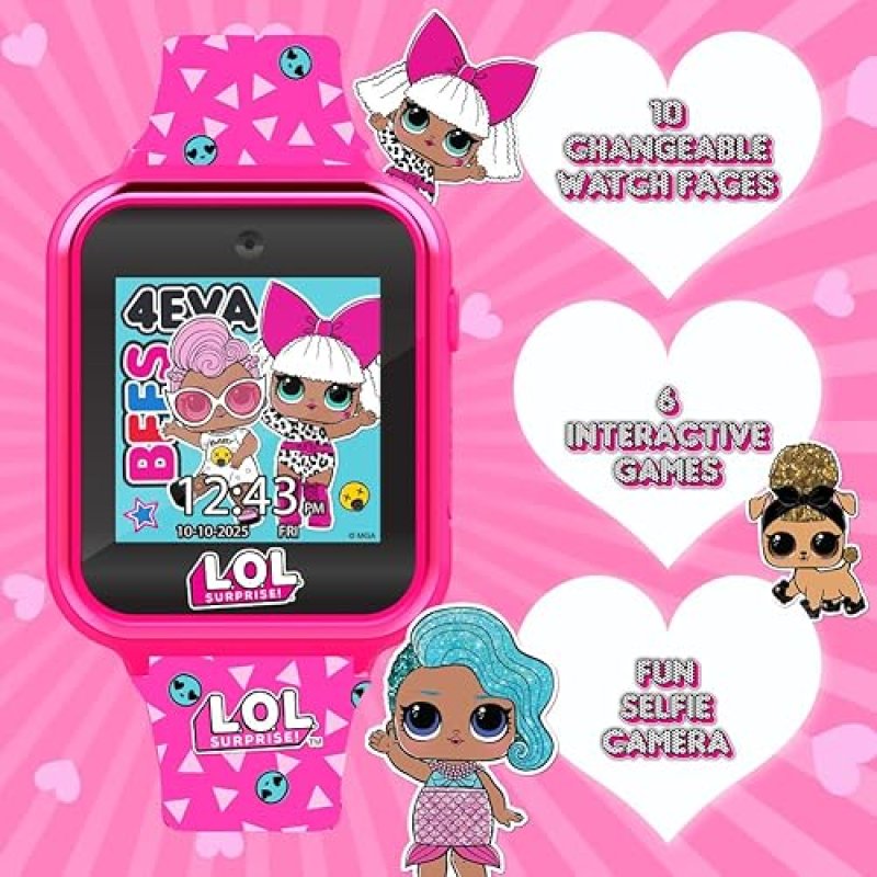 LOL SURPRISE PINK KIDS SMARTWATCH WITH GAMES, CAMERA, STEP COUNTER ALARM