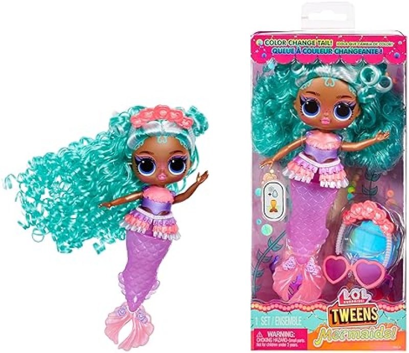 LOL SURPRISE TWEENS MERMAID SERENA FINN DOLL WITH COLOR CHANGING TAIL MOVABLE FIN, AGES 4