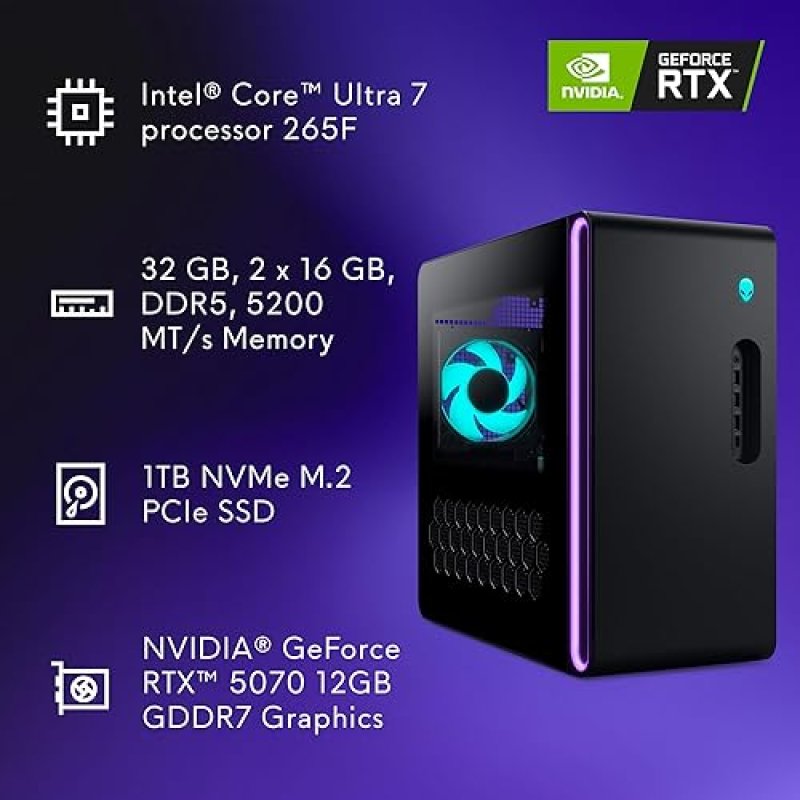 ALIENWARE AURORA ACT1250 GAMING DESKTOP - INTEL CORE ULTRA 7, 32GB DDR5, RTX 5070, 1TB SSD