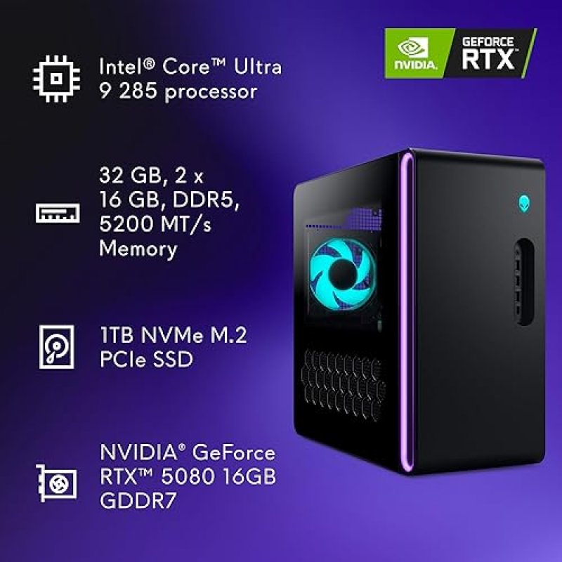 ALIENWARE AURORA ACT1250 GAMING PC - INTEL CORE ULTRA 9 285, RTX 5080, 32GB DDR5, 1TB SSD