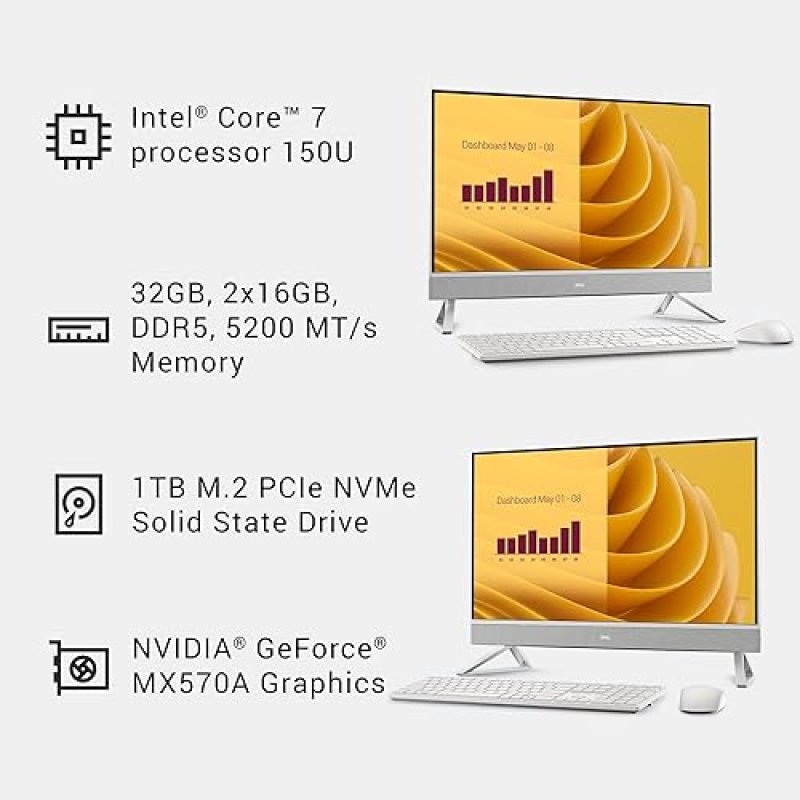 DELL 27 ALL-IN-ONE PC EC27250 - FHD TOUCH, INTEL CORE I7 150U, NVIDIA MX570A, 32GB RAM, 1TB SSD