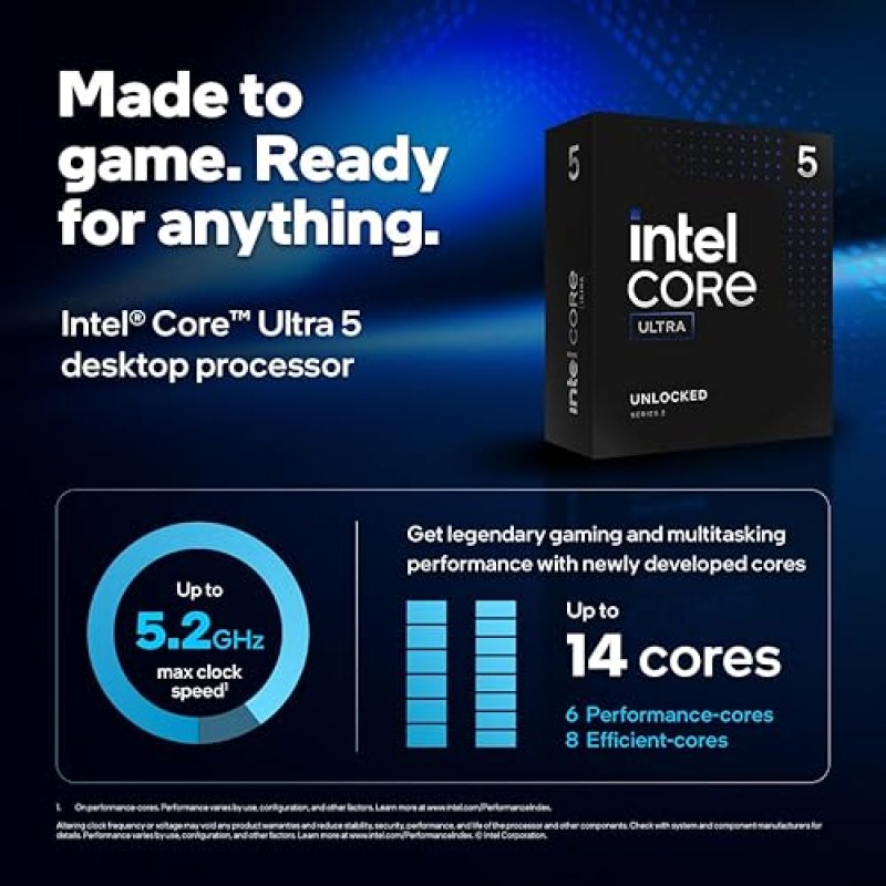 INTEL CORE ULTRA 5 245KF DESKTOP CPU - 14 CORES 6 P 8 E , UP TO 5.2 GHZ PERFORMANCE