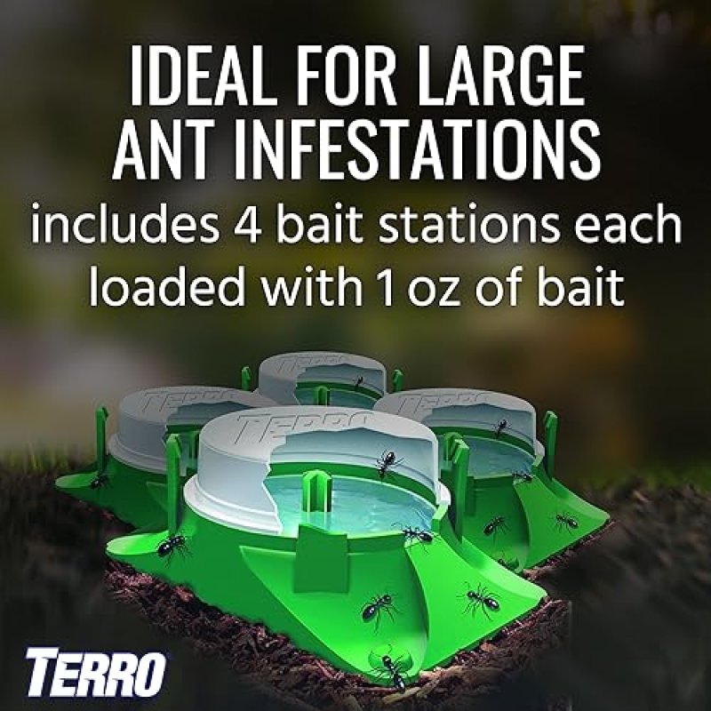 TERRO T1804-6 OUTDOOR LIQUID ANT BAIT STATIONS KILLS HOUSEHOLD ANTS 4 READY-TO-USE TRAPS