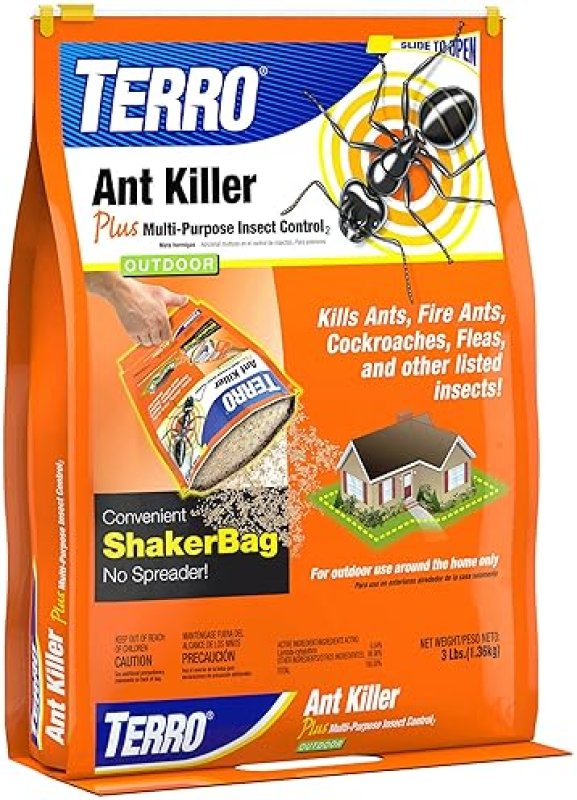 TERRO ANT KILLER PLUS 3LB OUTDOOR INSECT CONTROL SHAKER KILLS FIRE ANTS, FLEAS COCKROACHES