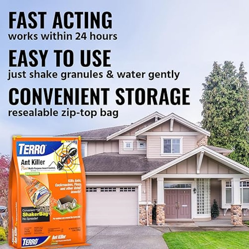 TERRO ANT KILLER PLUS 3LB OUTDOOR INSECT CONTROL SHAKER KILLS FIRE ANTS, FLEAS COCKROACHES
