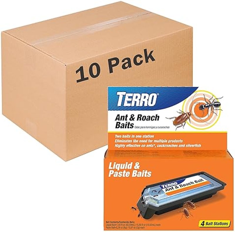TERRO T360 ANT AND ROACH BAITS 10 PACK, EFFECTIVE BLACK PEST CONTROL BAIT STATIONS