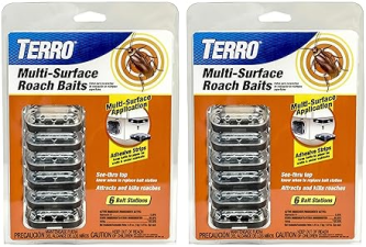 TERRO T500SR INDOOR ROACH BAIT STATIONS 12 MULTI-SURFACE ROACH KILLER STATIONS, BLACK