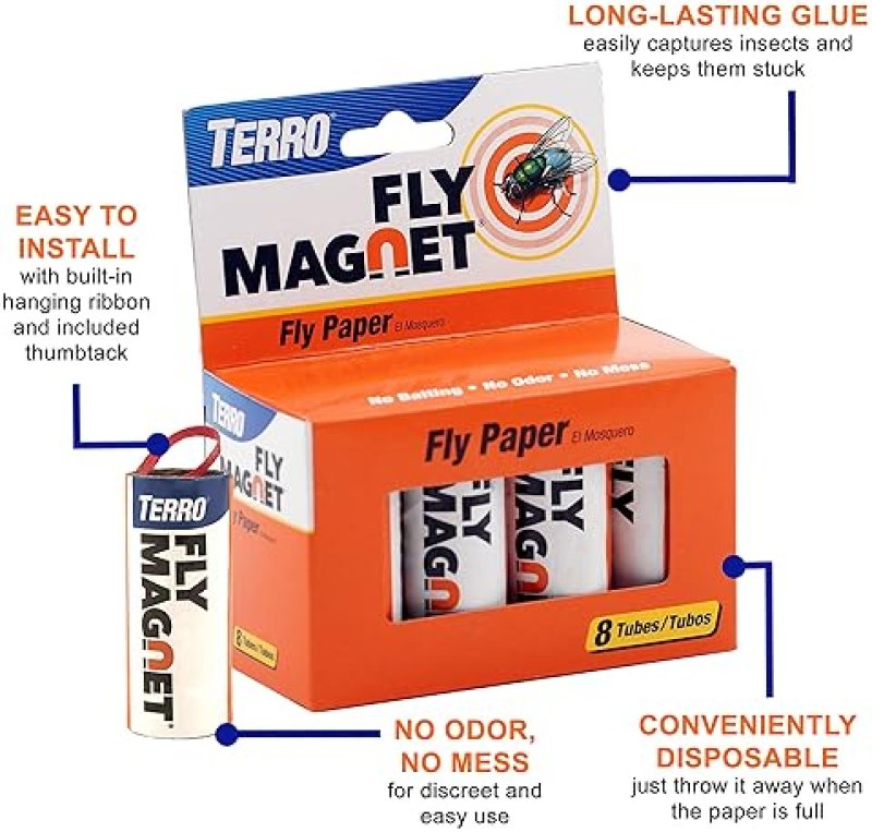 TERRO T518 FLY MAGNET STICKY FLY TRAP, INDOOR HANGING, 2-PACK 16 TOTAL FLY CONTROL