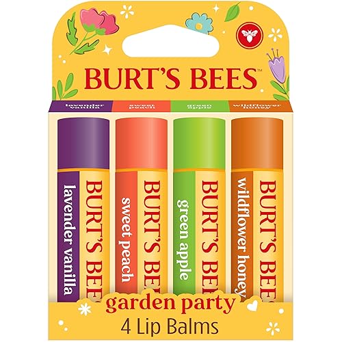 BURTS BEES GARDEN PARTY LIP BALM SET 4 NATURAL LIP BALMS WITH BEESWAX, CHRISTMAS STOCKING STUFFER