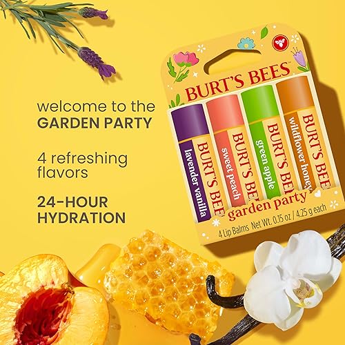 BURTS BEES GARDEN PARTY LIP BALM SET 4 NATURAL LIP BALMS WITH BEESWAX, CHRISTMAS STOCKING STUFFER