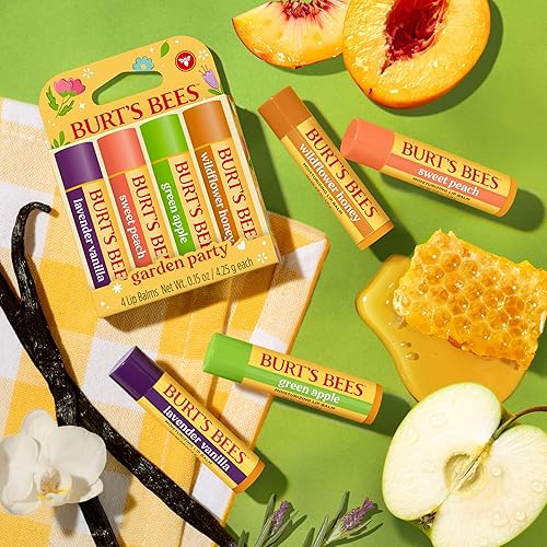 BURTS BEES GARDEN PARTY LIP BALM SET 4 NATURAL LIP BALMS WITH BEESWAX, CHRISTMAS STOCKING STUFFER