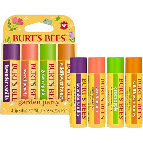 BURTS BEES GARDEN PARTY LIP BALM SET 4 NATURAL LIP BALMS WITH BEESWAX, CHRISTMAS STOCKING STUFFER