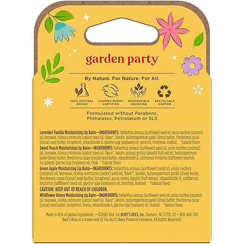 BURTS BEES GARDEN PARTY LIP BALM SET 4 NATURAL LIP BALMS WITH BEESWAX, CHRISTMAS STOCKING STUFFER