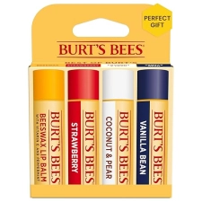 BURTS BEES NATURAL LIP BALM PACK BEESWAX, STRAWBERRY, COCONUT PEAR VANILLA, 4 TUBES 0.15 OZ