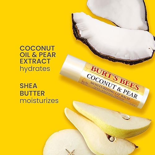 BURTS BEES NATURAL LIP BALM PACK BEESWAX, STRAWBERRY, COCONUT PEAR VANILLA, 4 TUBES 0.15 OZ