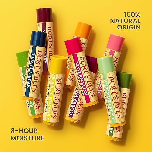 BURTS BEES NATURAL LIP BALM PACK BEESWAX, STRAWBERRY, COCONUT PEAR VANILLA, 4 TUBES 0.15 OZ