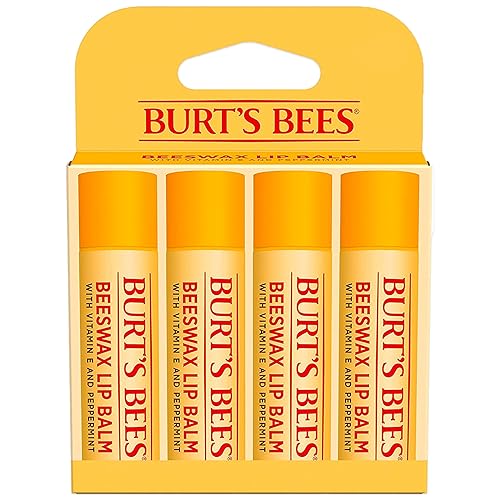 BURTS BEES ORIGINAL BEESWAX LIP BALM, NATURAL MOISTURIZER, TINT-FREE, 4 TUBES 0.15 OZ