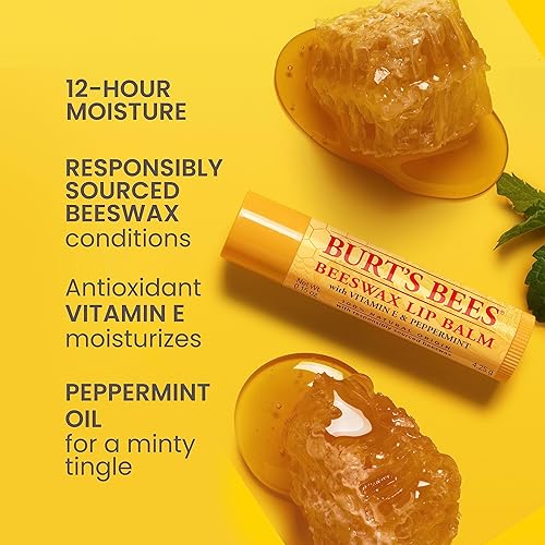 BURTS BEES ORIGINAL BEESWAX LIP BALM, NATURAL MOISTURIZER, TINT-FREE, 4 TUBES 0.15 OZ