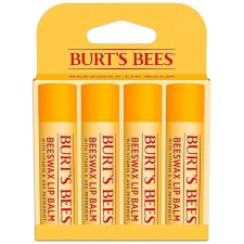 BURTS BEES ORIGINAL BEESWAX LIP BALM, NATURAL MOISTURIZER, TINT-FREE, 4 TUBES 0.15 OZ