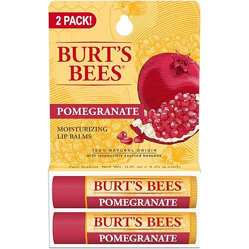 BURTS BEES POMEGRANATE LIP BALM, NATURAL MOISTURIZER WITH BEESWAX, TINT-FREE, 2 X 0.15 OZ