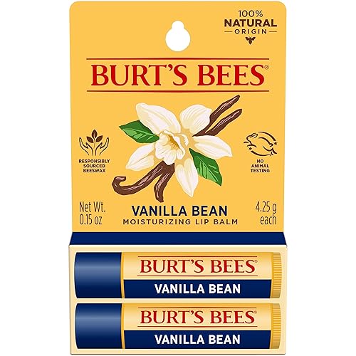 BURTS BEES VANILLA BEAN LIP BALM, NATURAL MOISTURIZER, TINT-FREE, 2 PACK, 0.15 OZ EACH
