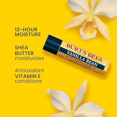 BURTS BEES VANILLA BEAN LIP BALM, NATURAL MOISTURIZER, TINT-FREE, 2 PACK, 0.15 OZ EACH