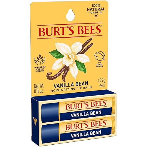 BURTS BEES VANILLA BEAN LIP BALM, NATURAL MOISTURIZER, TINT-FREE, 2 PACK, 0.15 OZ EACH