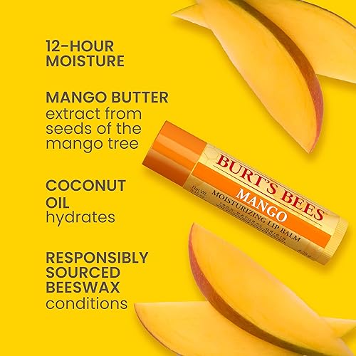BURTS BEES LIP BALM 4-PACK PINK GRAPEFRUIT, MANGO, COCONUT PEAR, POMEGRANATE, 0.15 OZ