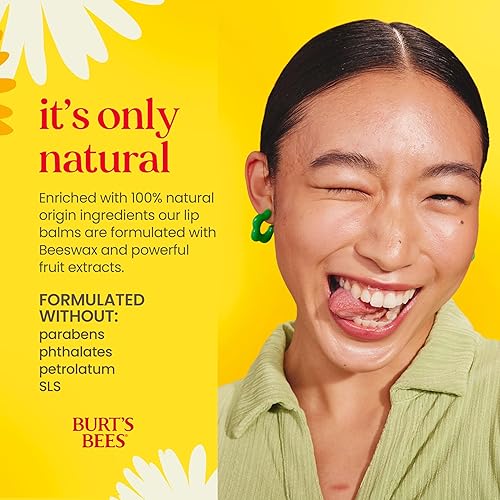 BURTS BEES LIP BALM 4-PACK PINK GRAPEFRUIT, MANGO, COCONUT PEAR, POMEGRANATE, 0.15 OZ