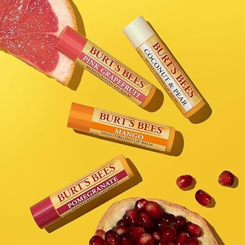 BURTS BEES LIP BALM 4-PACK PINK GRAPEFRUIT, MANGO, COCONUT PEAR, POMEGRANATE, 0.15 OZ