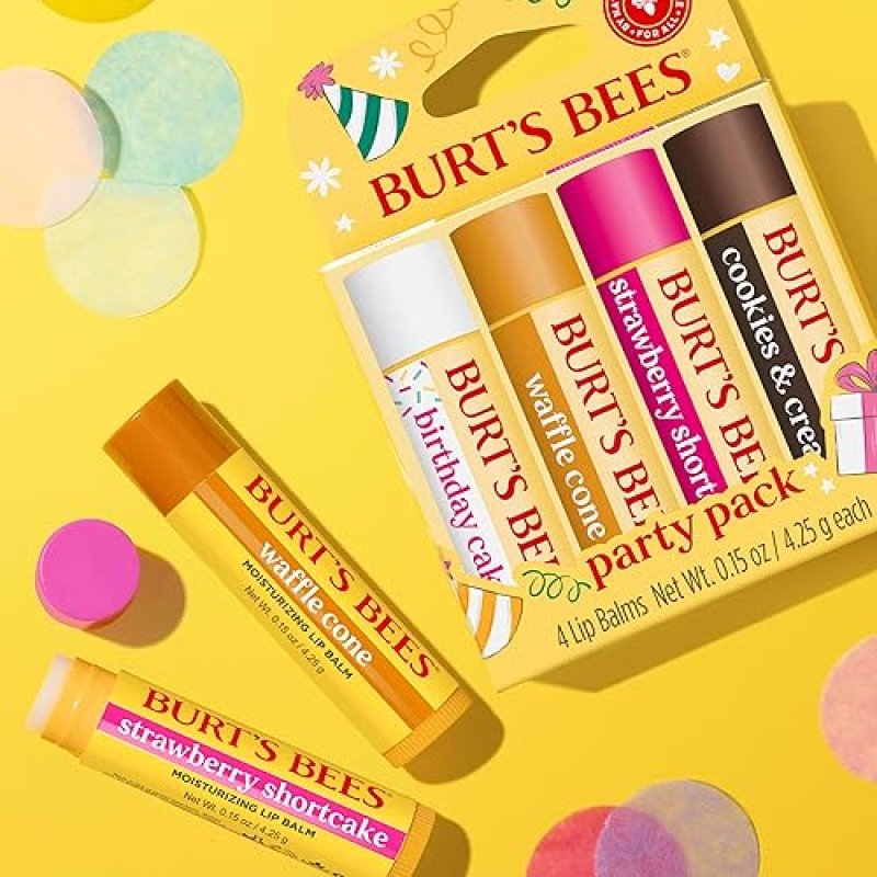 BURTS BEES LIP BALM PARTY PACK - 4 NATURAL, TINT-FREE FLAVORS, 0.15 OZ EACH