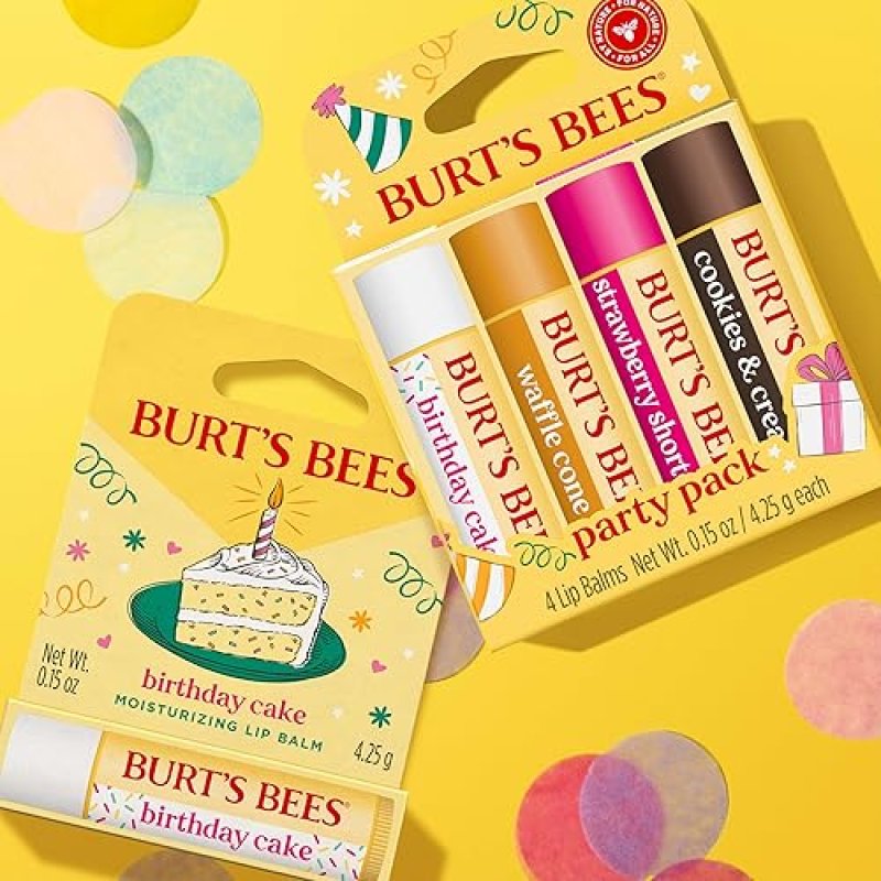 BURTS BEES LIP BALM PARTY PACK - 4 NATURAL, TINT-FREE FLAVORS, 0.15 OZ EACH