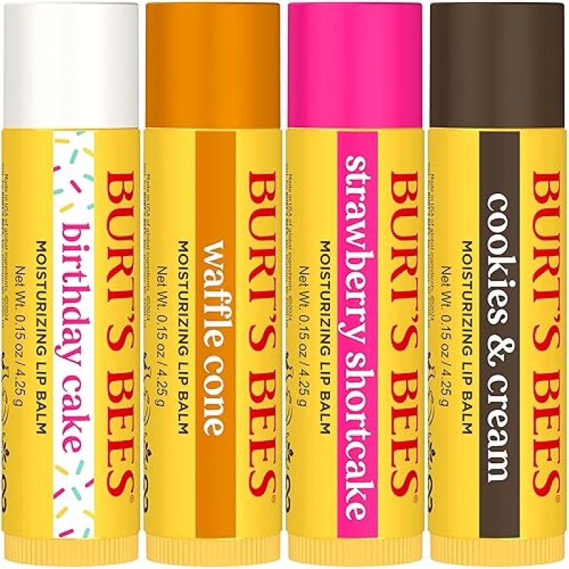 BURTS BEES LIP BALM PARTY PACK - 4 NATURAL, TINT-FREE FLAVORS, 0.15 OZ EACH