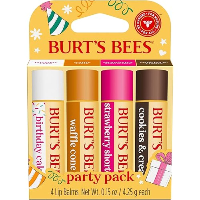 BURTS BEES LIP BALM PARTY PACK - 4 NATURAL, TINT-FREE FLAVORS, 0.15 OZ EACH