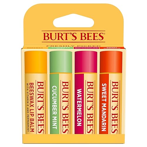 BURTS BEES LIP BALM 4-PACK - ORIGINAL BEESWAX, CUCUMBER MINT, WATERMELON MANDARIN, NATURAL